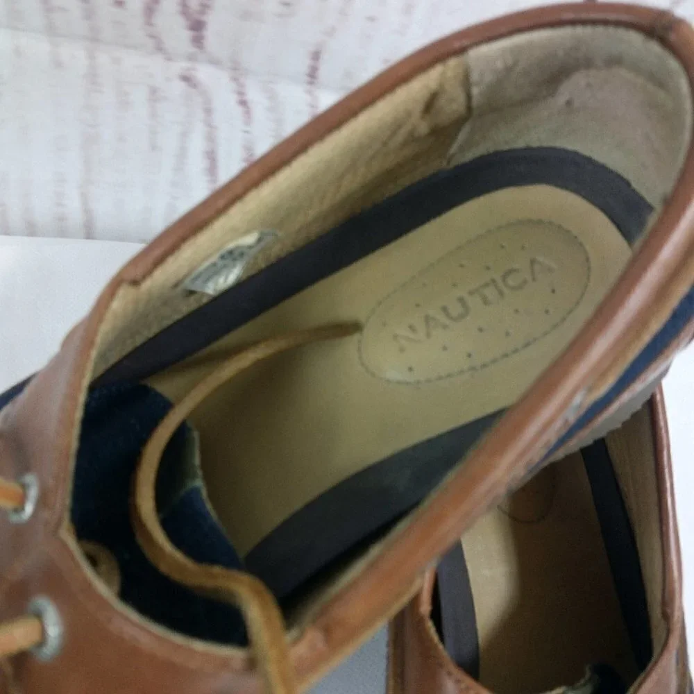 NAUTICA Men’s Size 13 Leather Canvas Boat Shoes